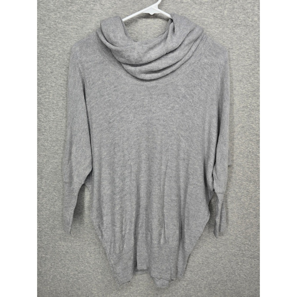 Womens Heather Gray Cowl Neck Batwing Sleeve Knit Sweater Top XS